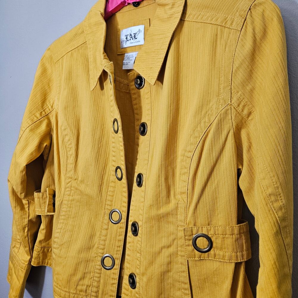 VTG 90s Y2K Live a Little Mustard Yellow ButtonUp Jacket PetLg Retro Artsy Fall